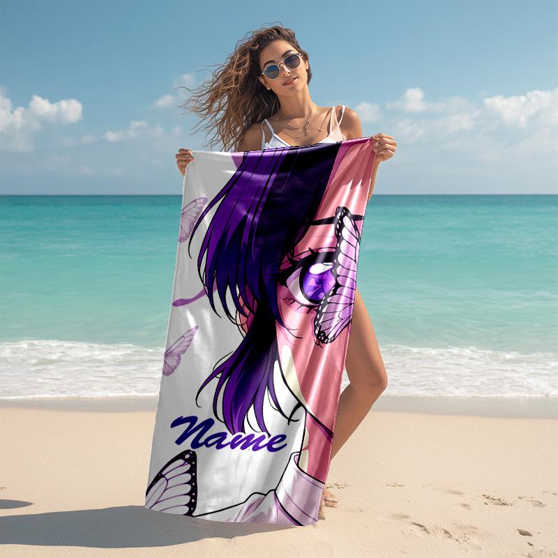 Personalized customized proof beach towel with Demon Slayer character theme  pattern - soft, absorbent, quick-drying, perfect swimming, camping&bathin