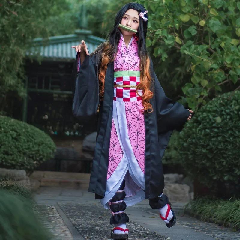 Ysir аниме Nezuko Косплэй костюм кимоно Devil Hunter Kamado Nezuko костюм парик женское кимоно для девочек униформа одежда