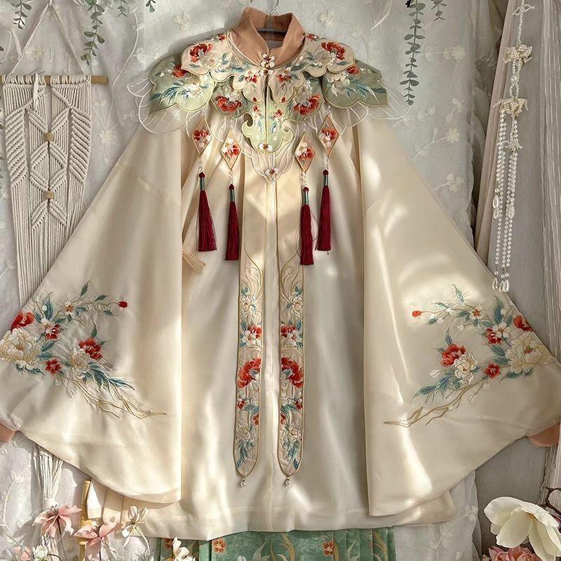 Ming Dynasty Style Hanfu Set Women With Embroidered Cloud Shoulder Wide Sleeve Top Horse Face Skirt