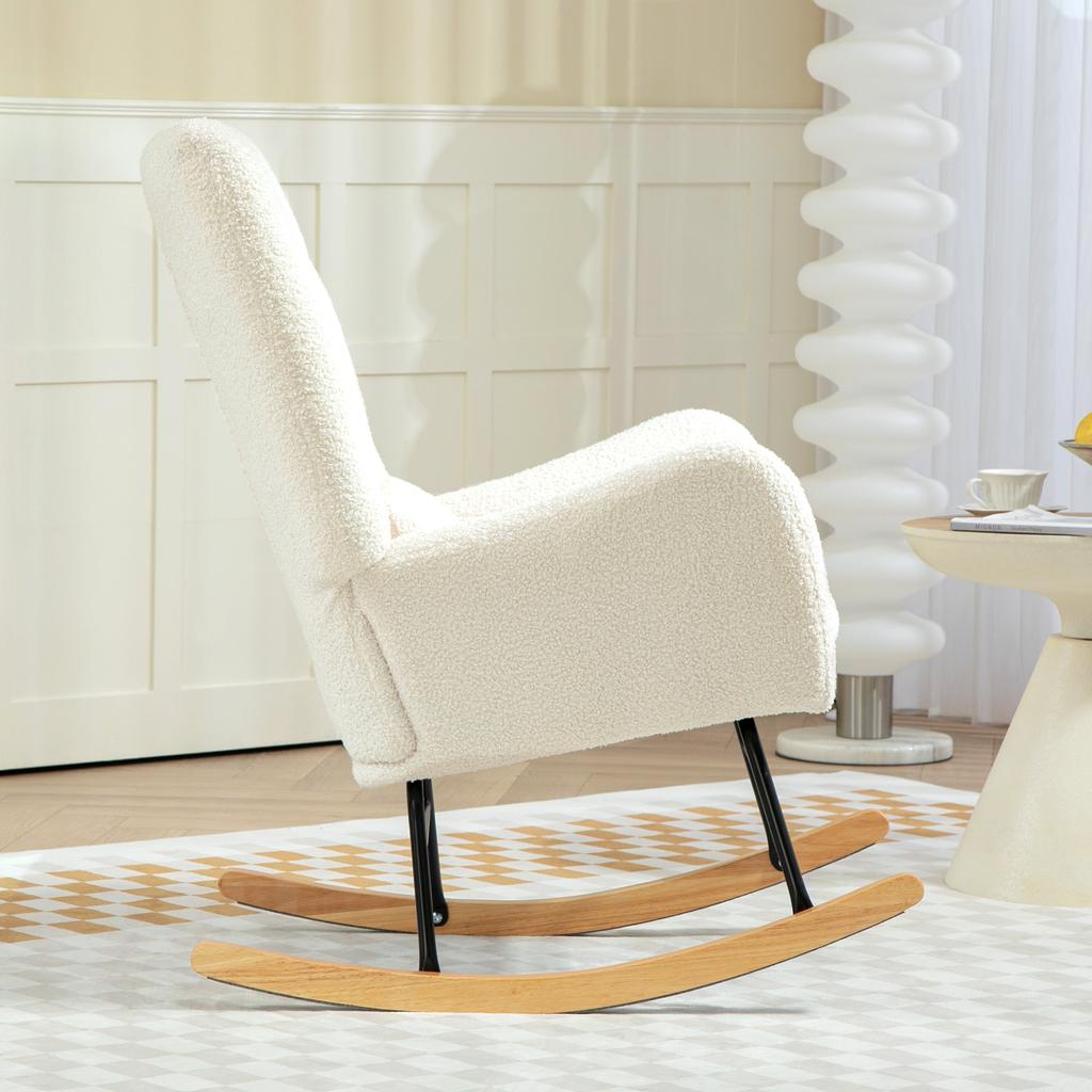 Rocking Chair, Cozy Cover, Thick Padding, Lumbar Cushion, Non-Slip, Cream White