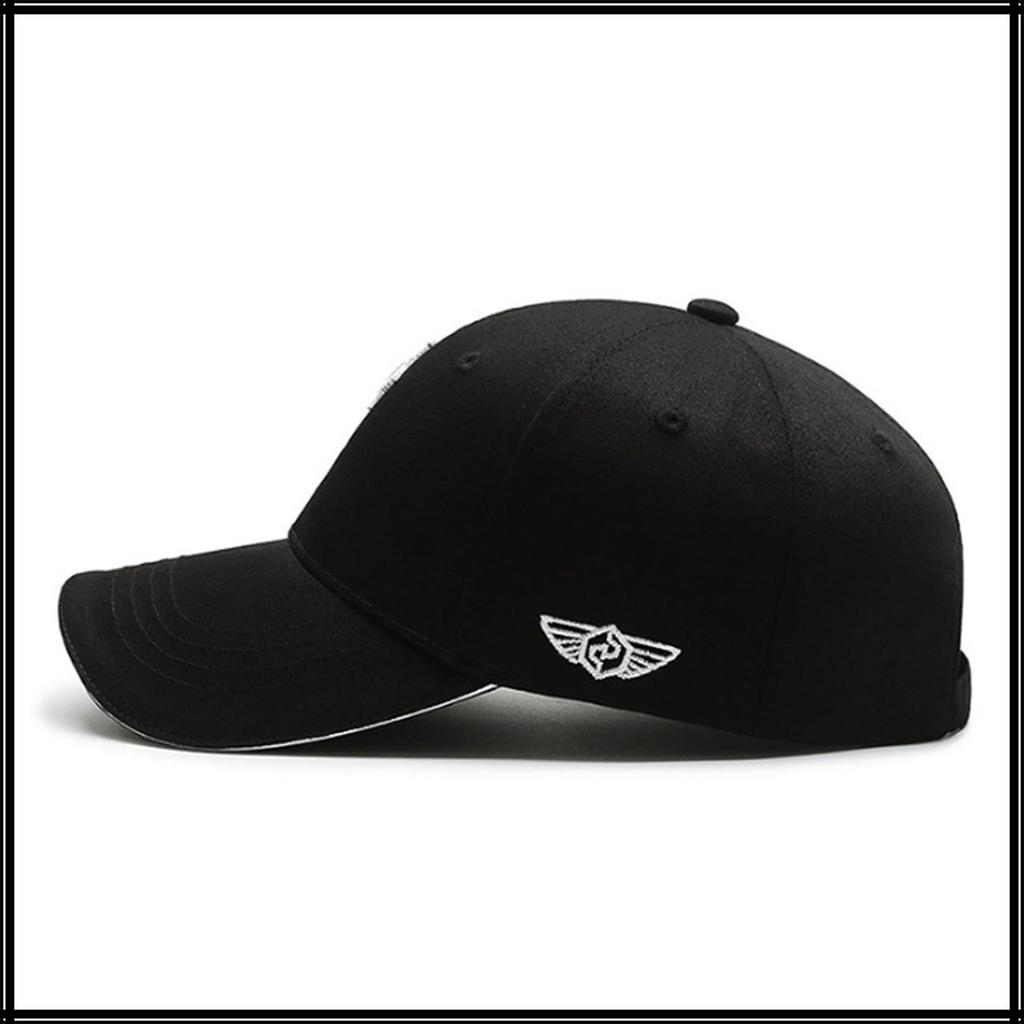 Baseball CA777 [White Fang] Hat, Cap, Logo, Emblem, Brim, Cap, Stylish, Fashionable, Cool, Men's (Black)