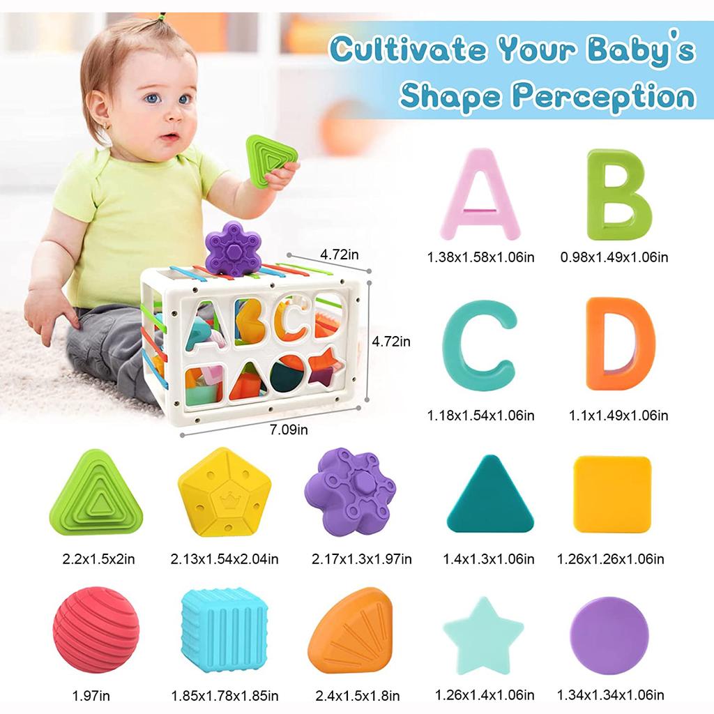 Montessori Toys,Upgrade Baby Shape Sorter Toys with Elastic Bands Sensory Shape Building Blocks,Fine Motor Skill,Baby Toys 18+ Months,Boys Girls Gifts