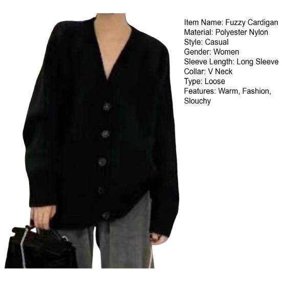 Women's Fuzzy Cardigan V Neck Button Down Oversized Fluffy Coat