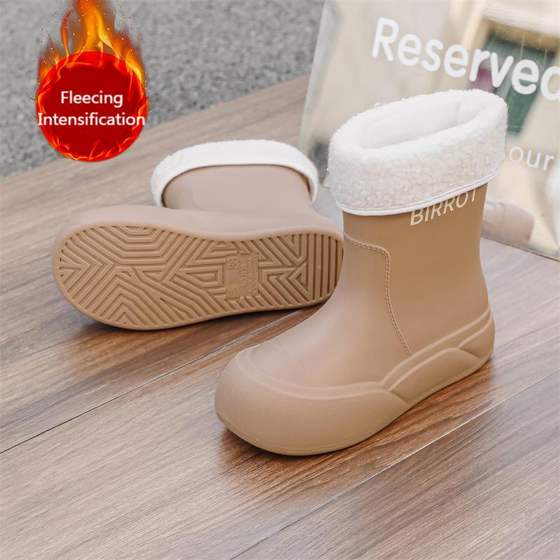 Женские зимние новые резиновые сапоги с флисовой подкладкой, водонепроницаемые, с мягкой ПВХ-стелькой, дышащие, симпатичные, нескользящая резиновая подошва, высокие, детские