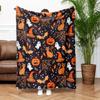 1PC Halloween Flannel Throw Blanket – Pumpkin & Spider Web Design On Black, Soft Warm Plaid for Home Decor & Holiday Gift