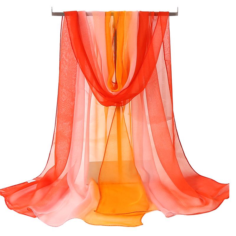 Женский шелковый шарф градиентного цвета в стиле арт-стиль, длинный, весенне-осенний, тонкий, шаль, танцевальный шелковый шарф, шарф для этикета