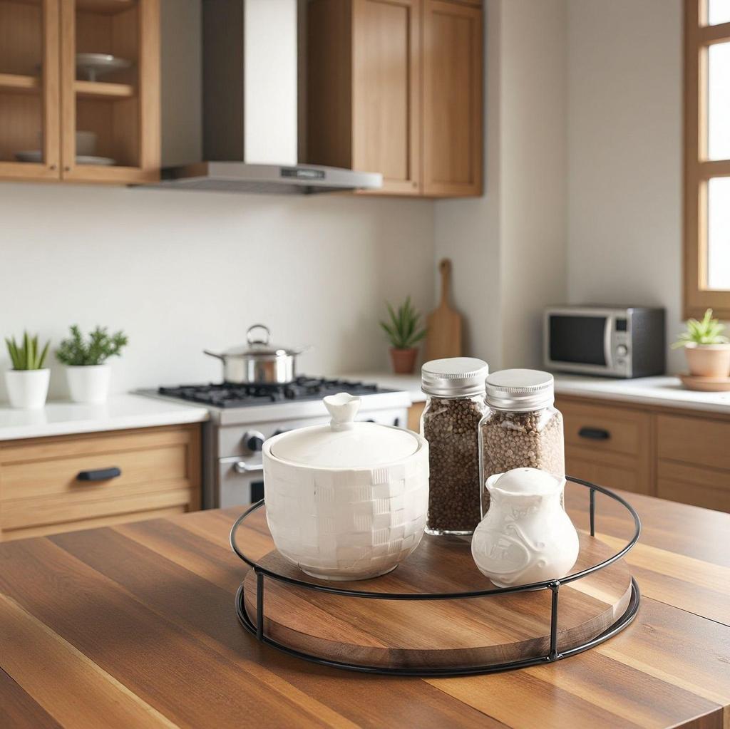 Rotating Solid Wood Seasoning Rack - Kitchen Organizer Tray