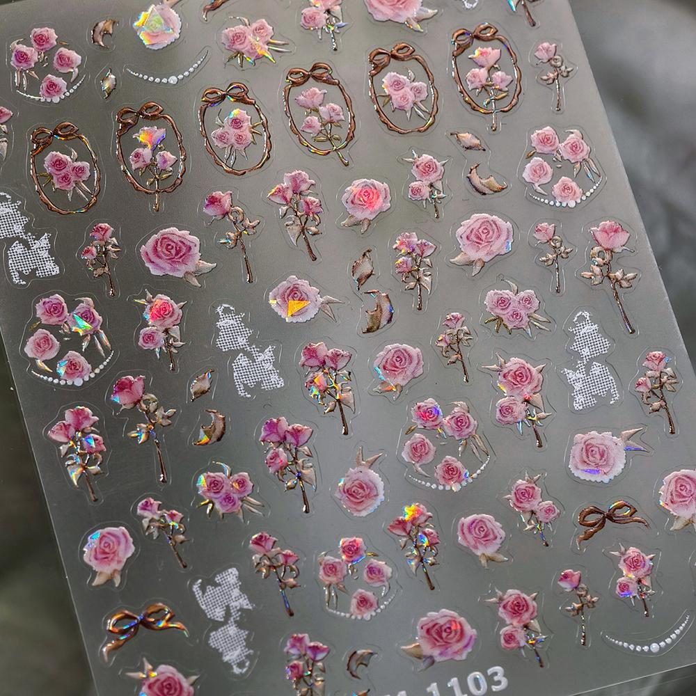 5D Gold Stamping Butterfly Vintage Border Nail Art Stickers Hearts Stars Moon Shiny Metal Elegant Self Adhesive Manicure Decal