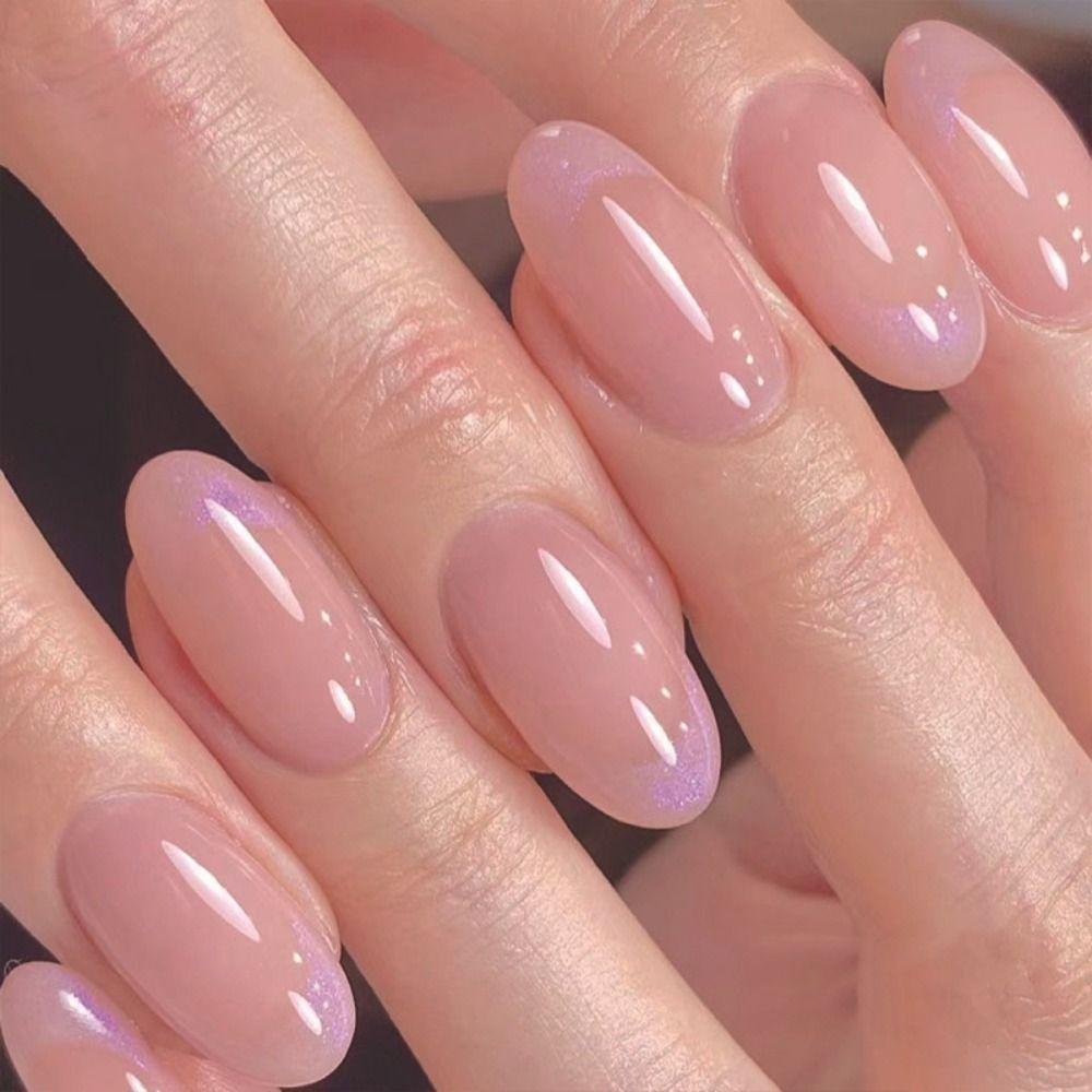 24pcs Detachable Press On Nails Fake Nials DIY False Nails Gradient Pink French Short Round