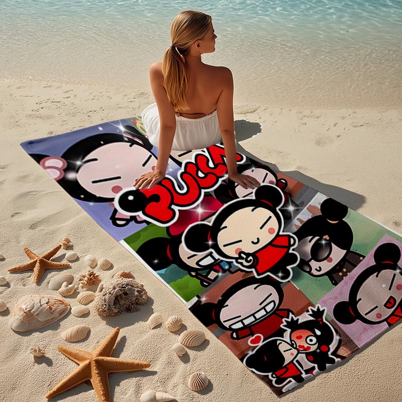 proof beach towel with a Pucca1 pattern - soft,absorbent,quick-drying,machine washable - perfect for swimming,camping,bathing