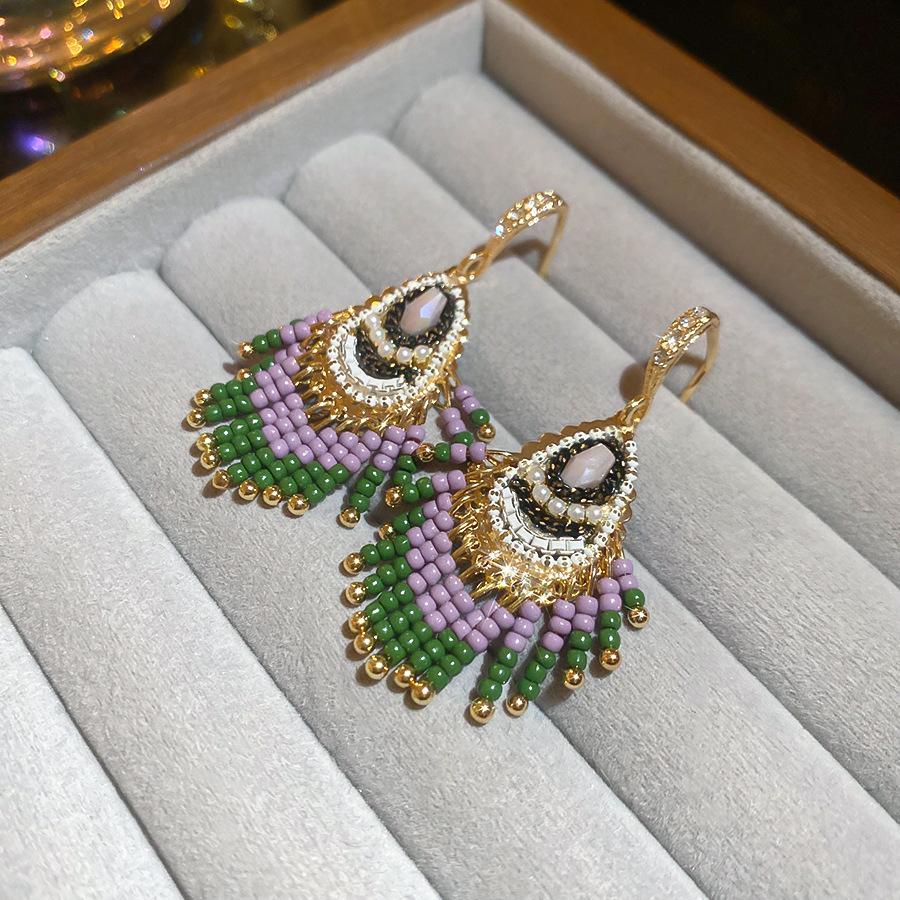 Французский придворный стиль Серьги-пусеты с прямоугольным цирконом на серебряных иглах Изысканные легкие роскошные высококлассные серьги Преувеличенные серьги Женщины