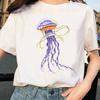 Watercolor Jellyfish Design T Shirt Women Print Harajuku Tshirt O-Neck Ladies Shirt Sleeve Womens Graphic Female Tee T-Shirt