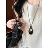 Chinese Zen Oval Pendant Necklace: Women's Retro Ethnic Sweater Chain Accessory