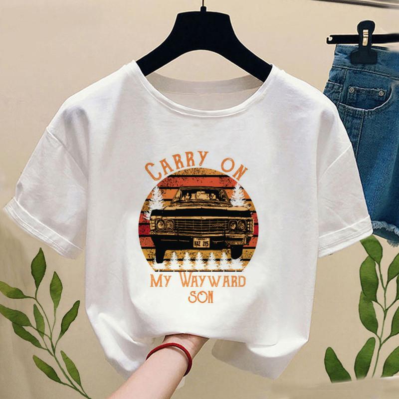 Unisex Vintage T Shirt Supernatural Print Carry On My Wayward Son Dark Heather White Tshirt Unisex Summer Graphic T Shirts Tops
