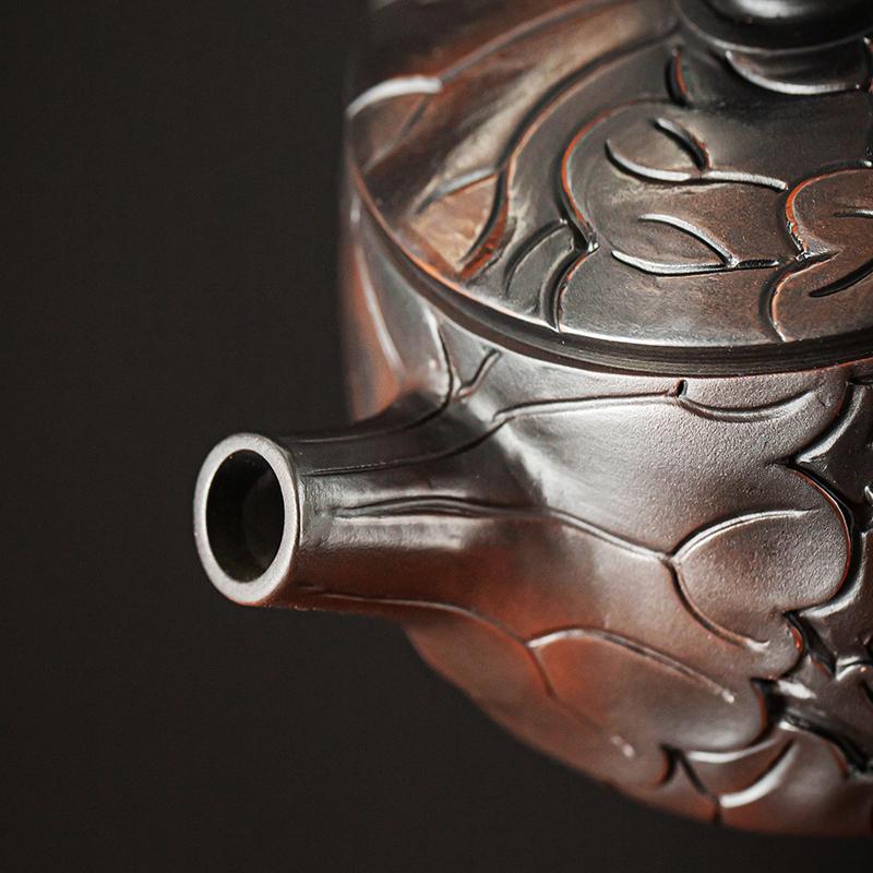 Чайник-лотус из фиолетовой керамики Цзяньшуй, расписанный вручную, старинный рельефный чайник, домашний чайник, чайный сервиз кунг-фу