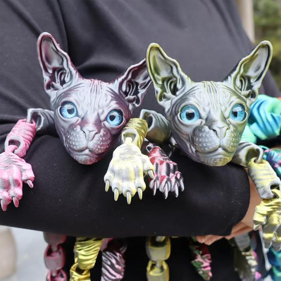 Articulated Hairless Cat 3D Printed Sphynx Cat Figure Flexible Cat Stress Relief Desk Pet Fidget Toy Home Office Decor for Cat Lover And Collector
