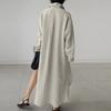 Женское весенне-осеннее платье с длинными рукавами, нерегулярный разрез, однотонное одноцветное однобортное платье-рубашка со свободными лацканами, повседневное повседневное платье-рубашка макси