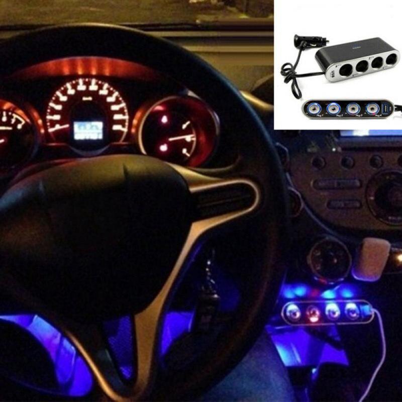 Автомобильный разветвитель прикуривателя + USB-порты, адаптер для стайлинга автомобилей, 12 В-24 В, 4-контактное многоразъемное автомобильное зарядное устройство