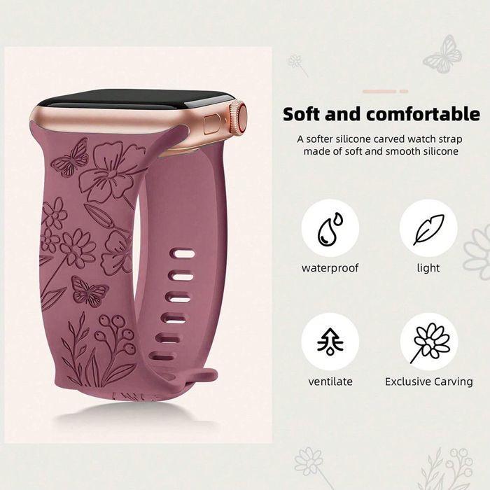 2x Браслет для Apple Watch 38мм-40мм-41мм Серии 9 8 SE 7 6 5 4 3 2 1 / 42мм (Серия 10) Силиконовый мотив Розовый и Фиолетовый цветок