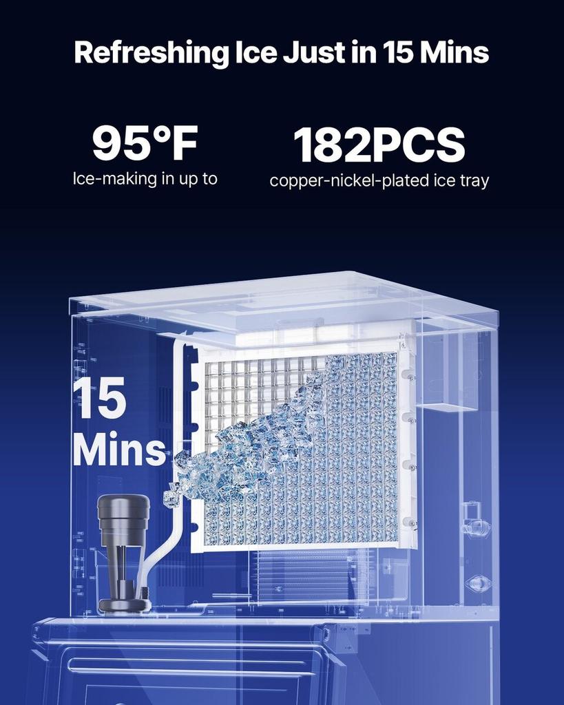 Commercial Ice Maker Machine - Head, 181 kg/Day Stainless Steel Ice Machine with Scheduled Ice-Making, Self-Cleaning, Adjustable Thickness, Ideal for