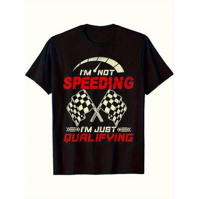 Men'S "I'm Not Speeding I'm Racing" T-Shirt - Checkered Flag & Racing Car Design, Black Breathable Short Sleeve Crew Neck Tee, Lightweight Motorsport