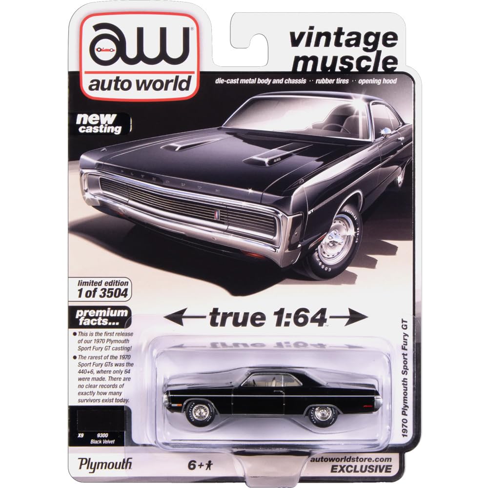 Auto World Масштаб ЭКСКЛЮЗИВ МАГАЗИНА AUTO WORLD 1970 PLYMOUTH SPORT FURY GT 1/64 - (ЧЕРНЫЙ БАРХАТ)