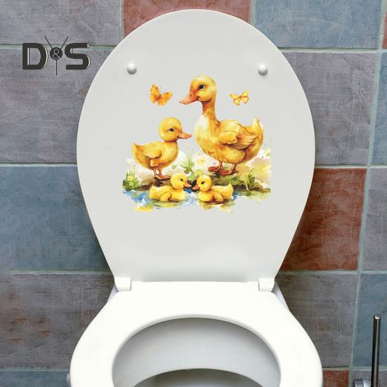 Наклейка на унитаз с желтой уткой, съемная самоклеящаяся водонепроницаемая наклейка из ПВХ для гостиной, ванной комнаты, настенная художественная наклейка для унитаза с изображением животных