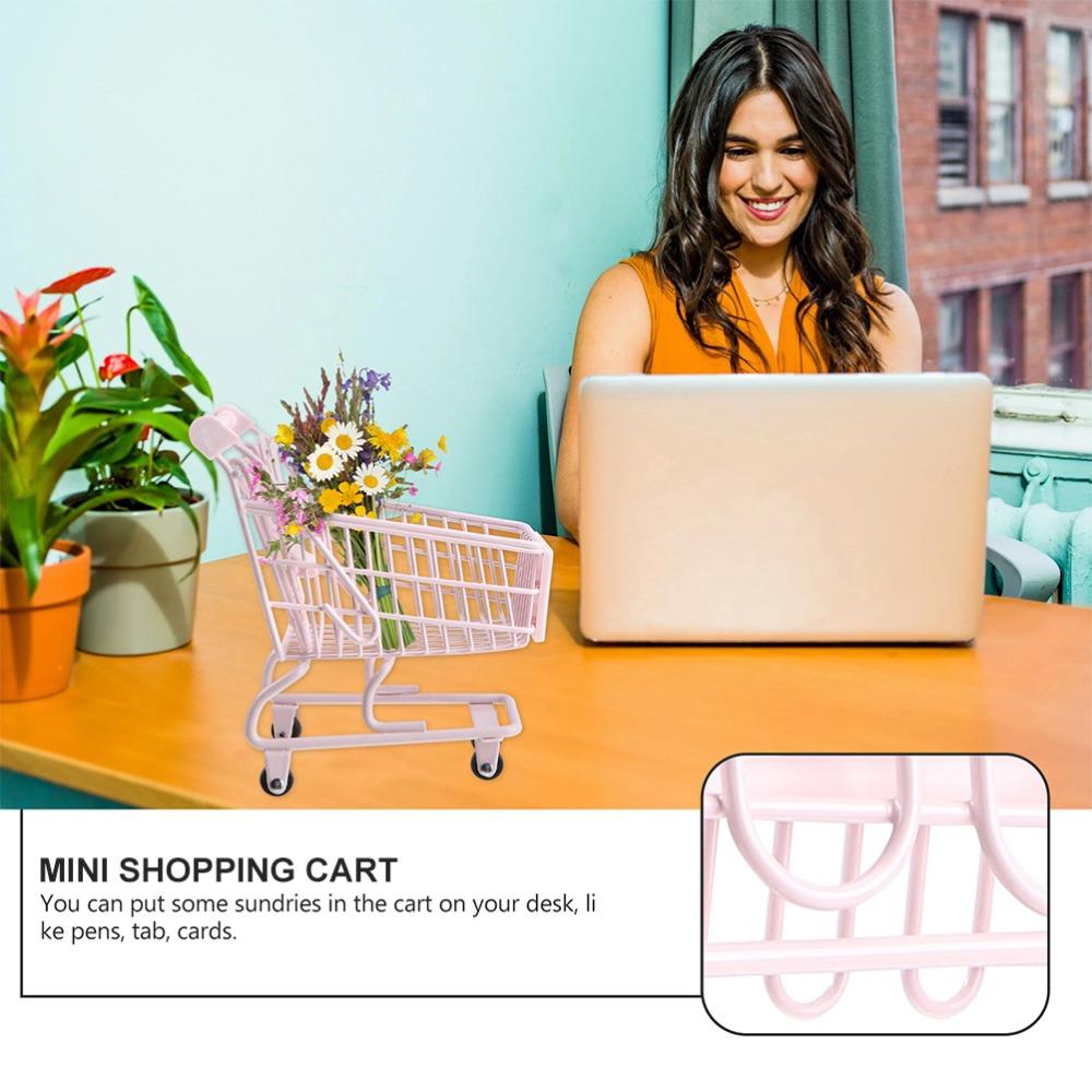 Model Mini Storage Basket Metal Toy Trolley Container Portable Shopping Cart Storage  Desktop