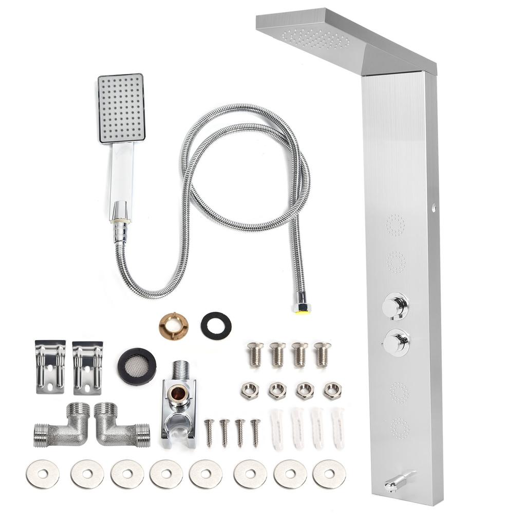 G1/2 Brushed Shower Panel Set Stainless Steel Shower Tower System Rainfall Showerhead Bathroom