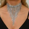 Стильная цепочка на шею с полными бриллиантами, Изысканная цепочка на шею с пучком сверкающих бриллиантов, Длинное ожерелье-колье на ключицу с бахромой из страз, Цепочка на шею для женщин