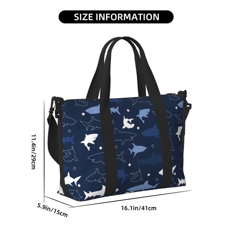 Cute Cartoon Sharks Pattern Travel Duffel Bag Unisex Multipurpose Workout Luggage Bags Lightweight Waterproof Portable Handbag