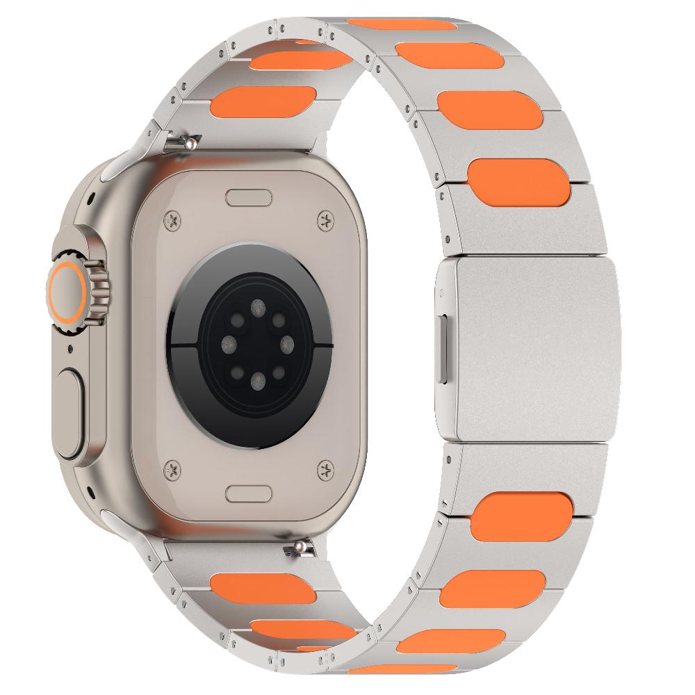 Magnetic Alloy Strap with Silicone Leather Strip for Apple Watch Series12 11 10 SE1 2 3 /Ultra4 3 2 1 38/41/42/46/49 mm