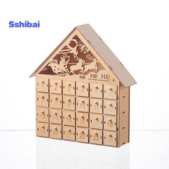 Деревянный рождественский адвент-календарь с 24 пустыми ящиками для хранения в форме дома, рождественский календарь обратного отсчета, домашний декор
