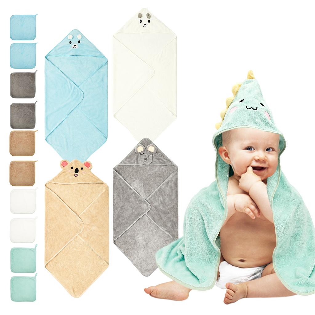 15Pcs Hooded Baby Towel and Washcloth Set Absorbent Coral Fleece Baby Bath Towel for Girl Boy Infant Toddler 0 To 5 Years Old