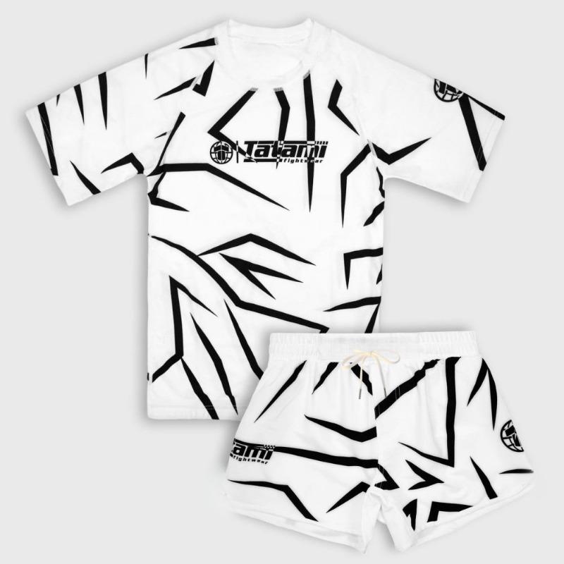 26 New MMA Sports Set Men's Black White Graphic Rash Guard T-shirts & Shorts Sets Quick Drying Combat Training Suit Adults Kids