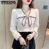 Spring and Autumn Women's Shirt Long Sleeve Backing Chiffon Shirt Versatile Western-style Women's Bow Top