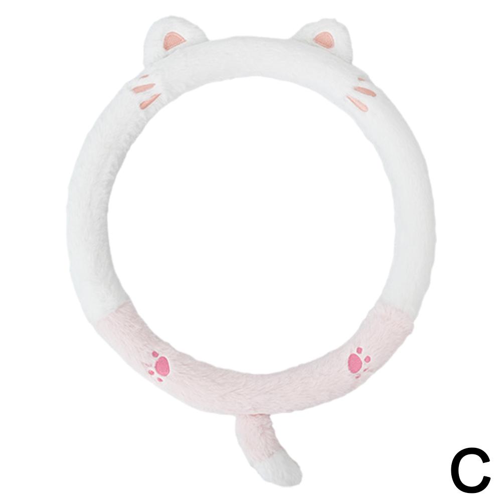 Universal Car Cute Plush Steering Wheel Cover for Women Cute Cartoon Winter Fluffy Cover for Steering Wheel Heating Accesso E0A6