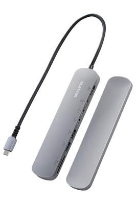 ELECOM USB-хаб док-станция с фиксированной подставкой, совместимый с PD 100 Вт, 2 порта Gen1, 1 порт HDMI, 3 порта USB, слот для SD/microSD, серебристый, Type-C, 8-в-1, USB3.1, USB-C