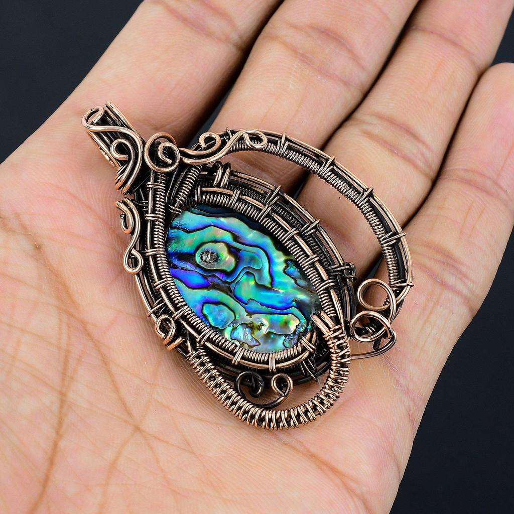 Кулон из раковины абалона, обернутый медной проволокой 999 пробы, Ювелирные изделия с подвеской из драгоценного камня ручной работы, Подарки для жены, Совершенно новый кулон