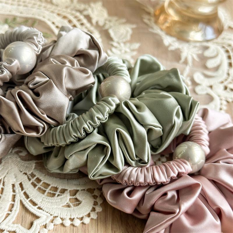 Luxury Pearl Embellished Hair Scrunchie Shiny Soft Fabric Glamorous Evening Headband Perfect For Weddings And Formal Parties