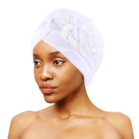 Women Hat Good Stretch Wind-proof Tear-resistant Anti-shrink Brimless Warm Sequin Trim Flower All Match Turban Hat Fashion Accessory