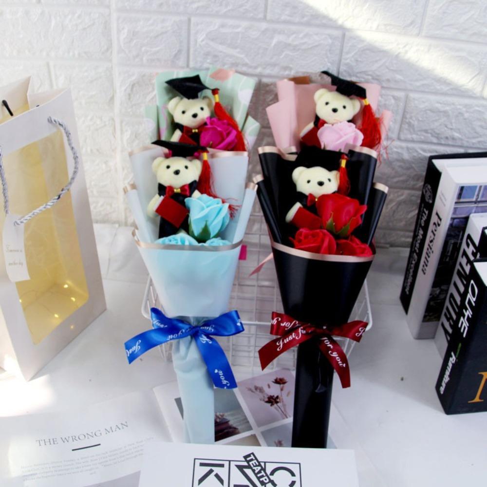 Sunflower Bear Bouquet Bouquet Decoration Rose Sunflower Soap Flower Plush Toy Birthday Party Cartoon Lovely Bear