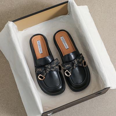 Новые весенние женские уличные тапочки, черные туфли-мулы в британском стиле, модные повседневные лоферы с бантом, обувь Muller для вечеринок и работы