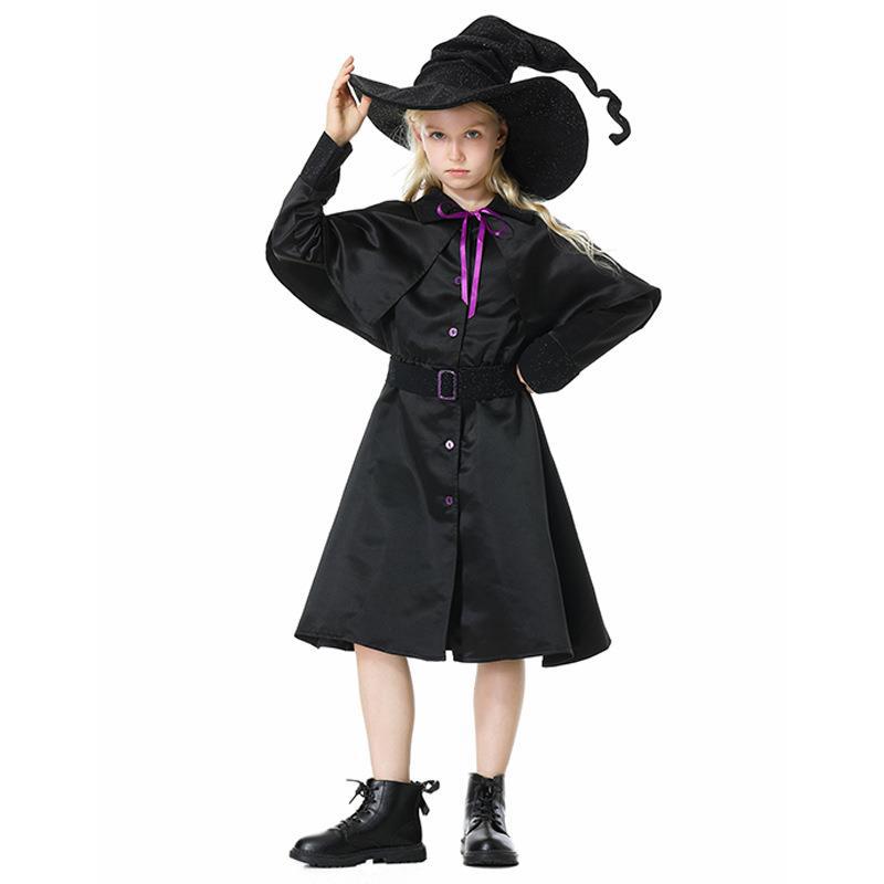 Children female cos magician wizard costume cosplay black dress set