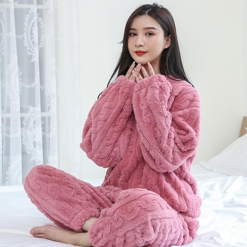 Winter New Couples Pajamas Homewear Suit Men and Women Shu Cotton Fall and Winter Coral Velvet Pajamas Thickened Warm Homewear