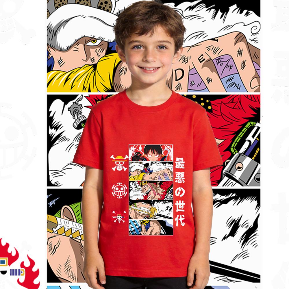 One Piece Characters Anime Print T Shirt for Kids Cotton Short Sleeve Shirt Boys Girls Summer Clothing Casual Soft Top