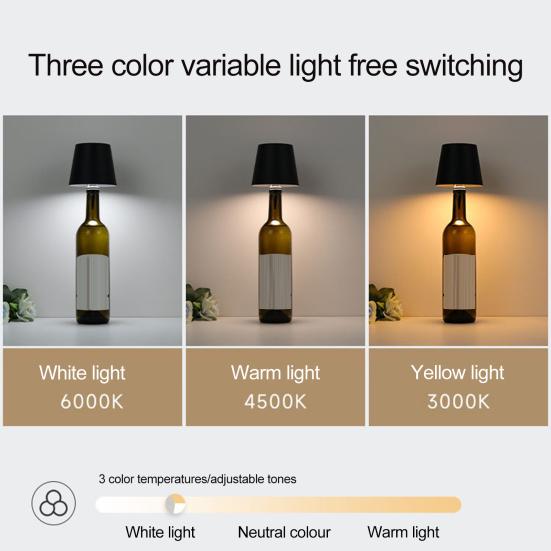 Беспроводная лампа для бутылок вина, 3 цвета, регулируемая яркость, перезаряжаемая, беспроводная, сенсорное управление, светодиодная настольная лампа для дома, офиса, бара, кафе, украшения