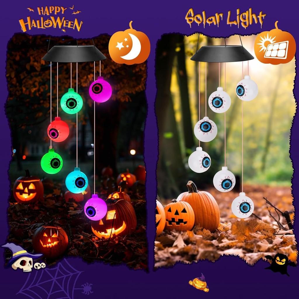 Enchanting Solar Led Wind Chime Light Featuring Pumpkin And Skull Ghost Eye For Outdoor Decor