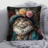 2D Плоская - Винтажная Королевская Кошка Наволочка Для Подушки Декоративная Наволочка С Викторианским Цветочным Узором и Кошкой Для Дивана Спальни Гостиной