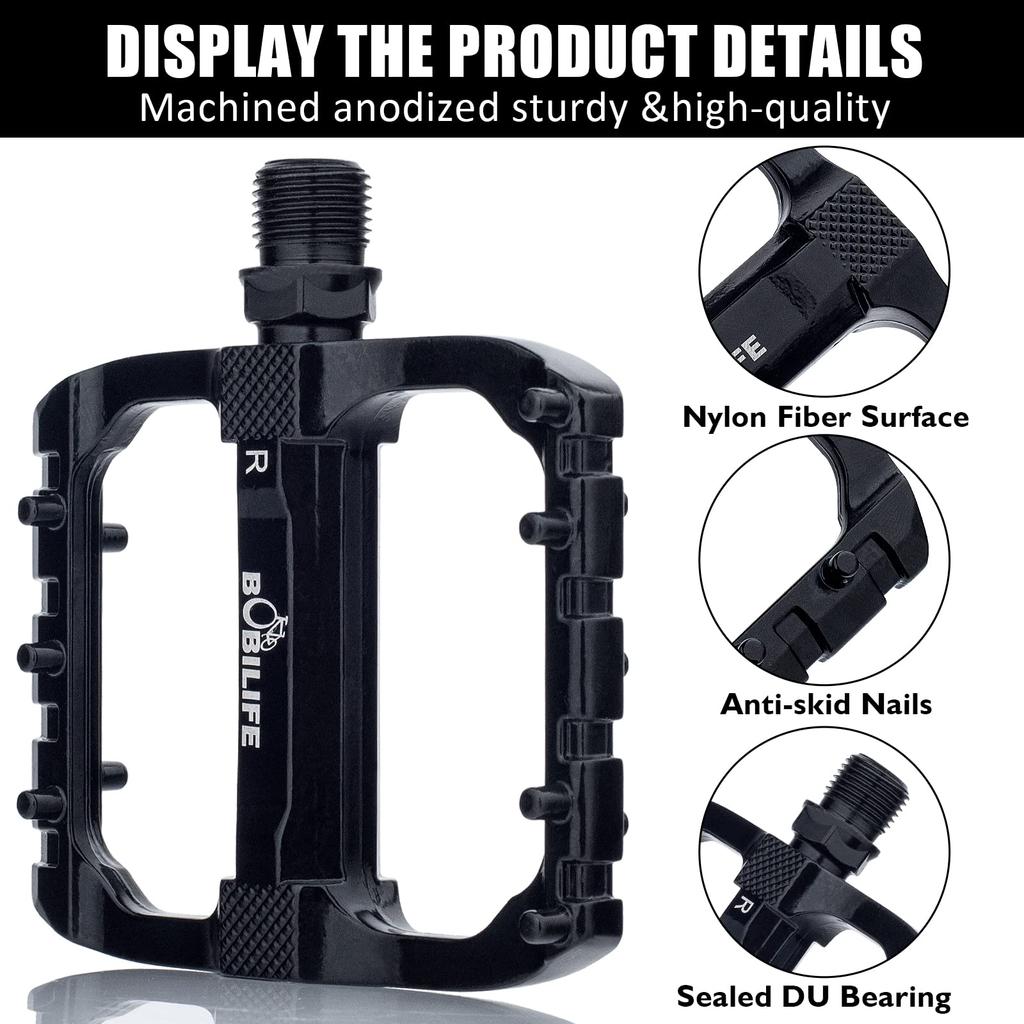 2 Bearing Mountain Bike Pedals MTB Pedals Bicycle Flat Pedals Aluminum Sealed Bearing Lightweight Platform for Road Mountain BMX MTB Bikes - 9/16"